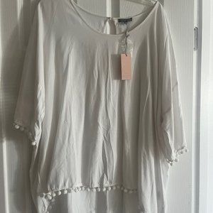 White Saint Tropez West Tunic Top Blouse  Tassels Fringe 2X NEW